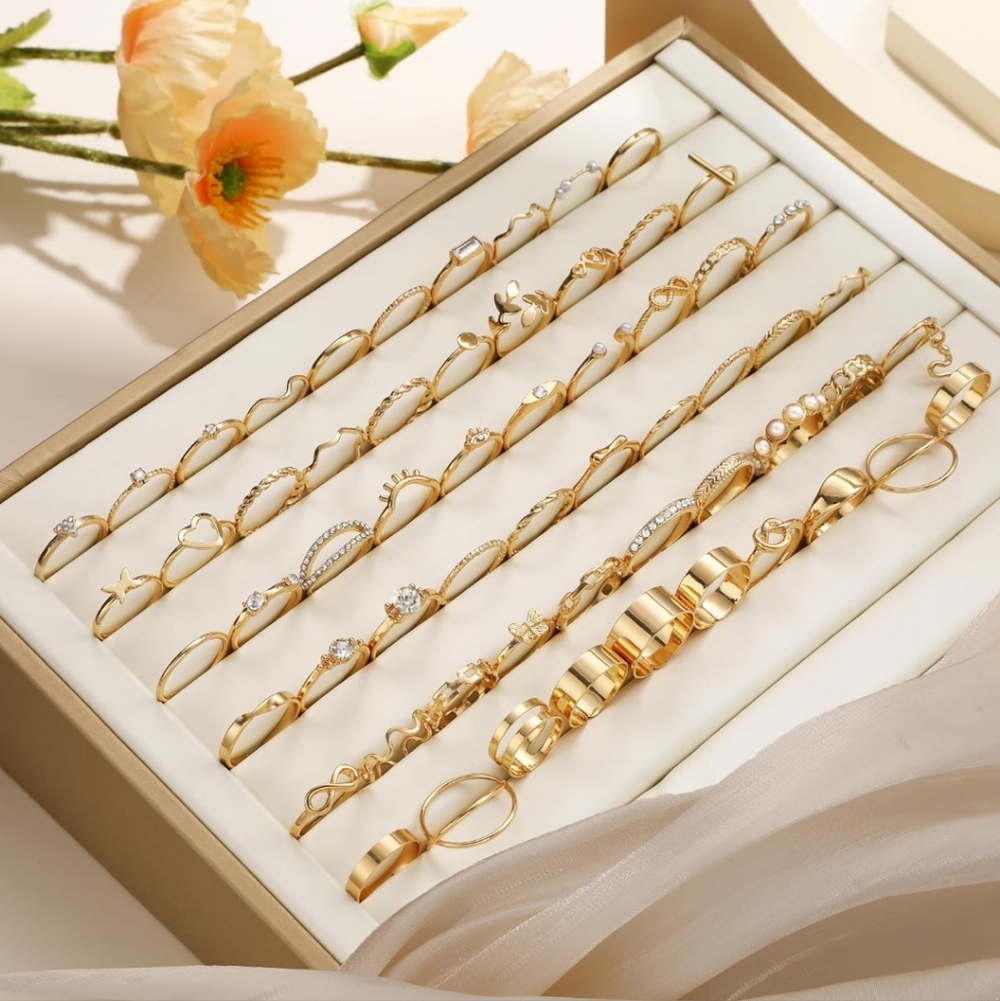 Gold Women's Ring Set - Elegant Stackable Fashion… - image 1